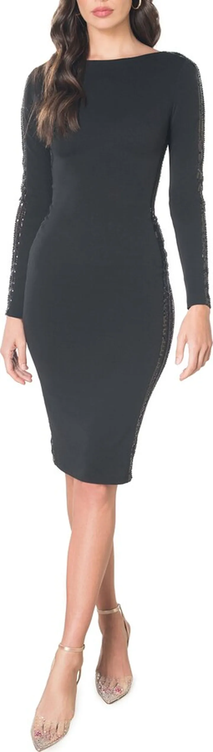 Emery Illusion Inset Long Sleeve Sequin Cocktail Dress