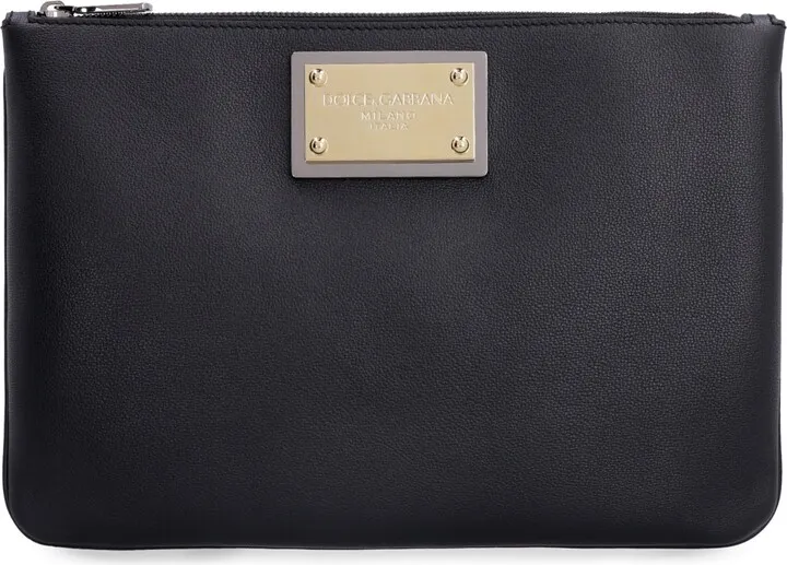 Logo Detail Flat Leather Pouch
