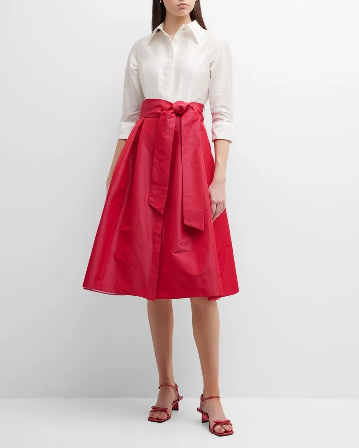 Belted Two-Tone Midi Shirtdress