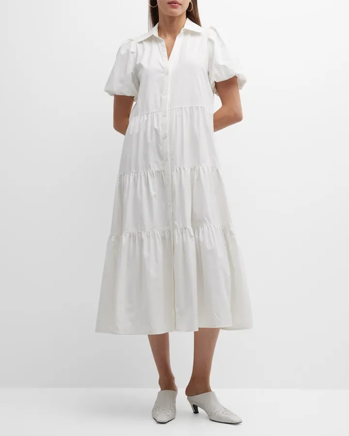 Havana Tiered Puff-Sleeve Shirtdress