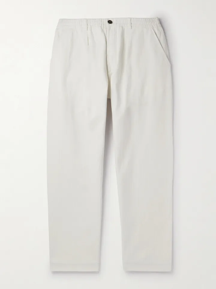 Wide-Leg Pleated Cotton-Twill Trousers