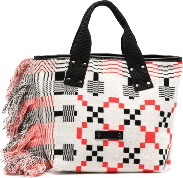 Geometric-Print Tassel Tote Bag