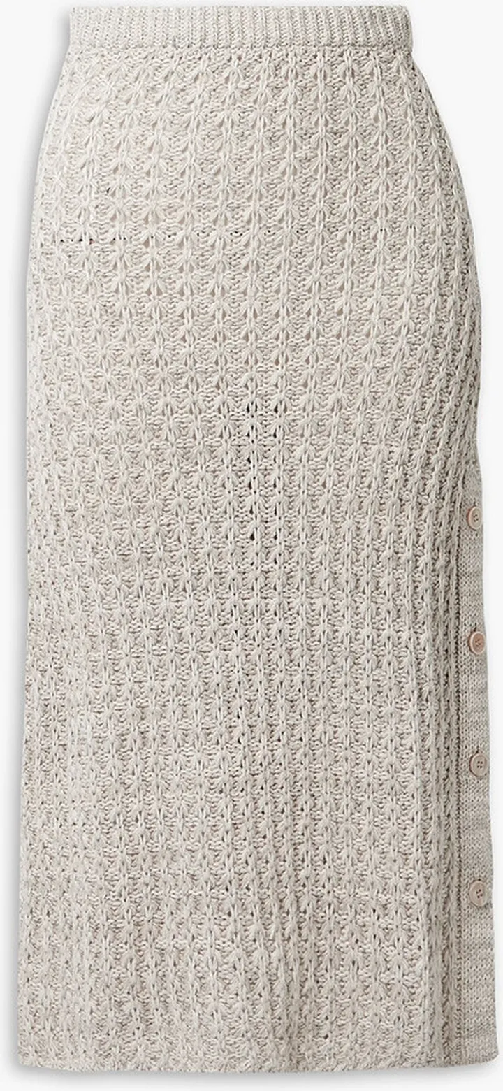 Open-knit linen and cotton-blend midi skirt