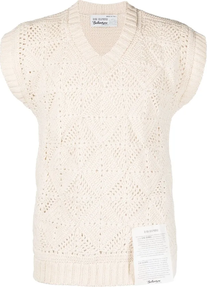 V-neck crochet-knit vest