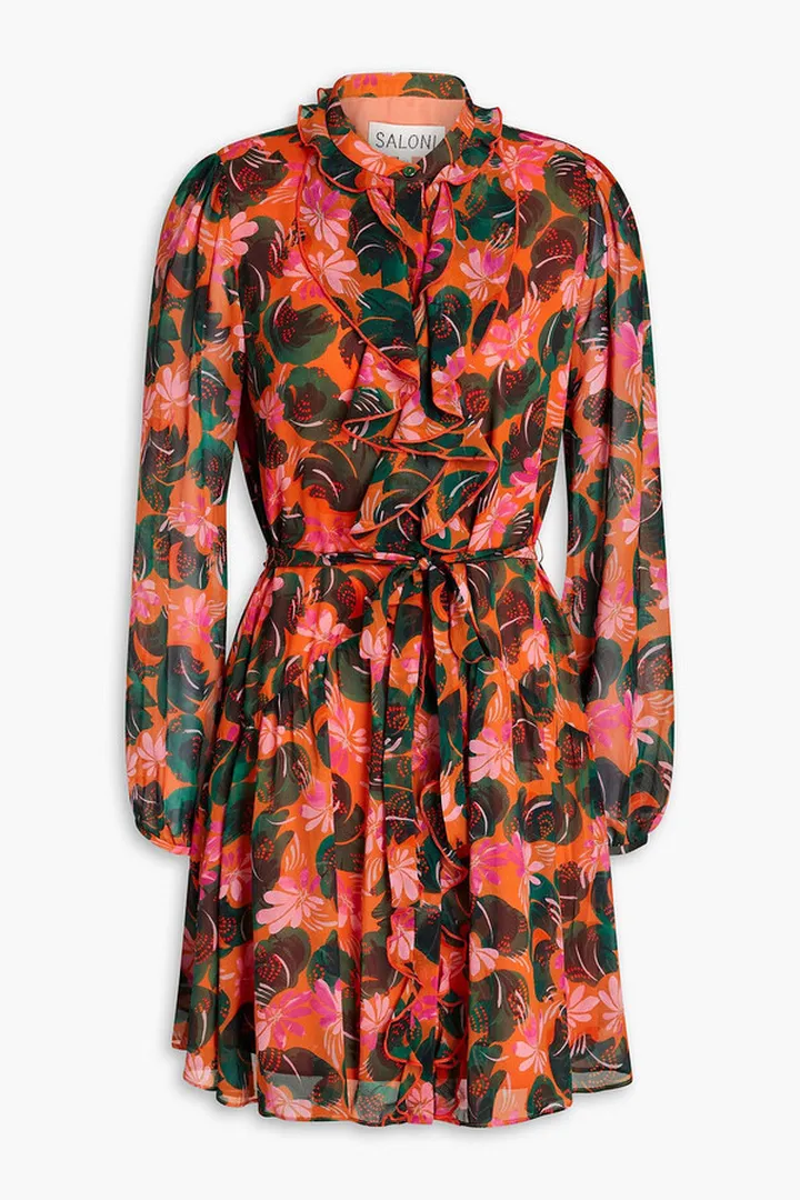 Tilly ruffled printed silk-georgette mini dress