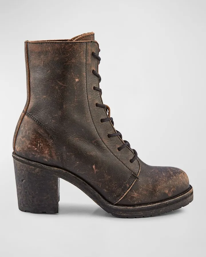 Karen Leather Heeled Combat Boots