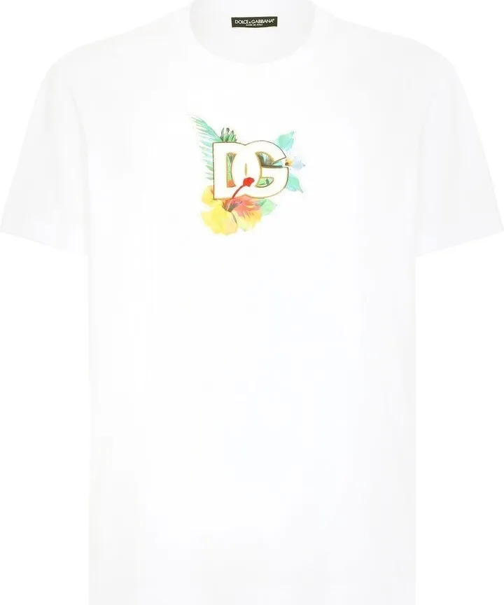 White Logo Embroidered Cotton T-Shirt