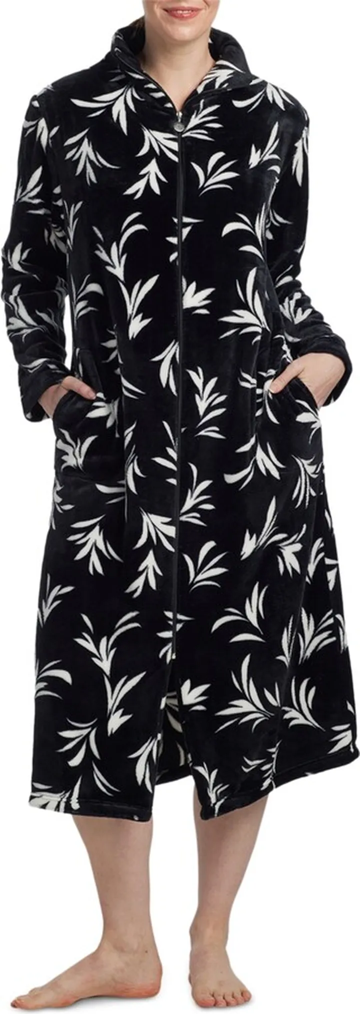 Miss Elaine Women's Printed Zip-Up Long-Sleeve Knit Robe