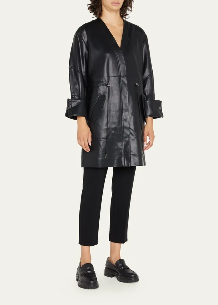 Jasmine Mid-Length Faux-Leather Coat