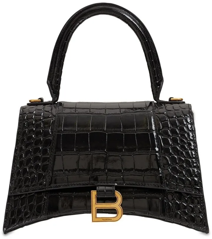 Hourglass croc embossed leather bag