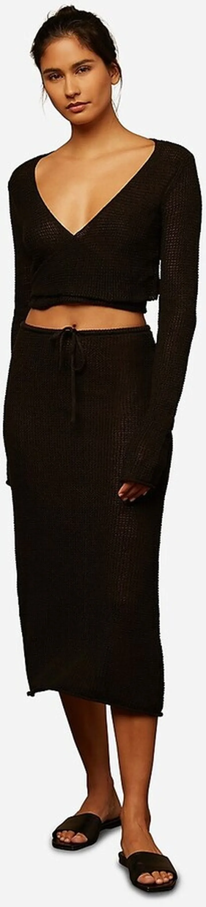 Onia textured linen drawstring midi sweater-skirt