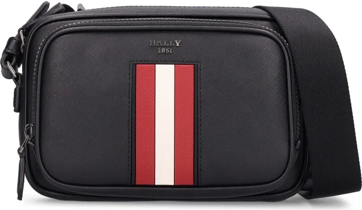 Logo stripe leather crossbody bag