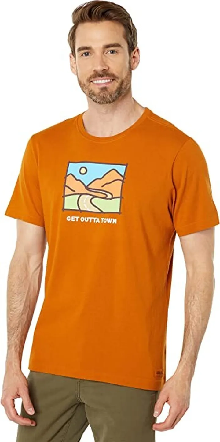 Life is Good Get Outta Town Crusher-Lite Tee (Coffee Brown) Men's Clothing