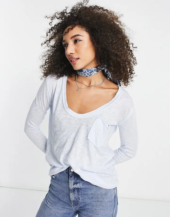 Free People Betty long sleeve jersey top in blue