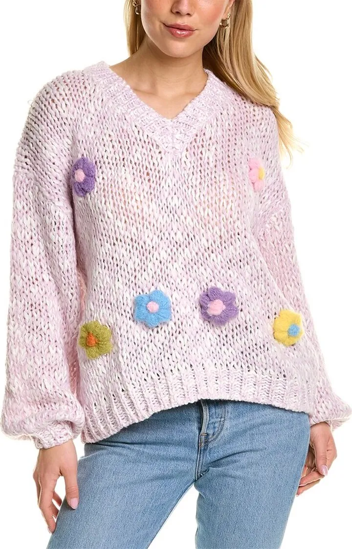 Beulah Flower V-Neck Sweater