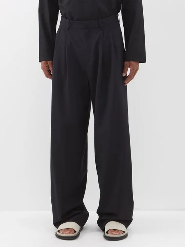 Pleated Wide-leg Merino Trousers