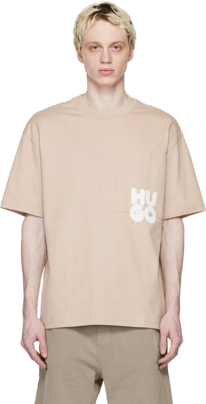 Hugo Beige Graffiti-Inspired T-Shirt