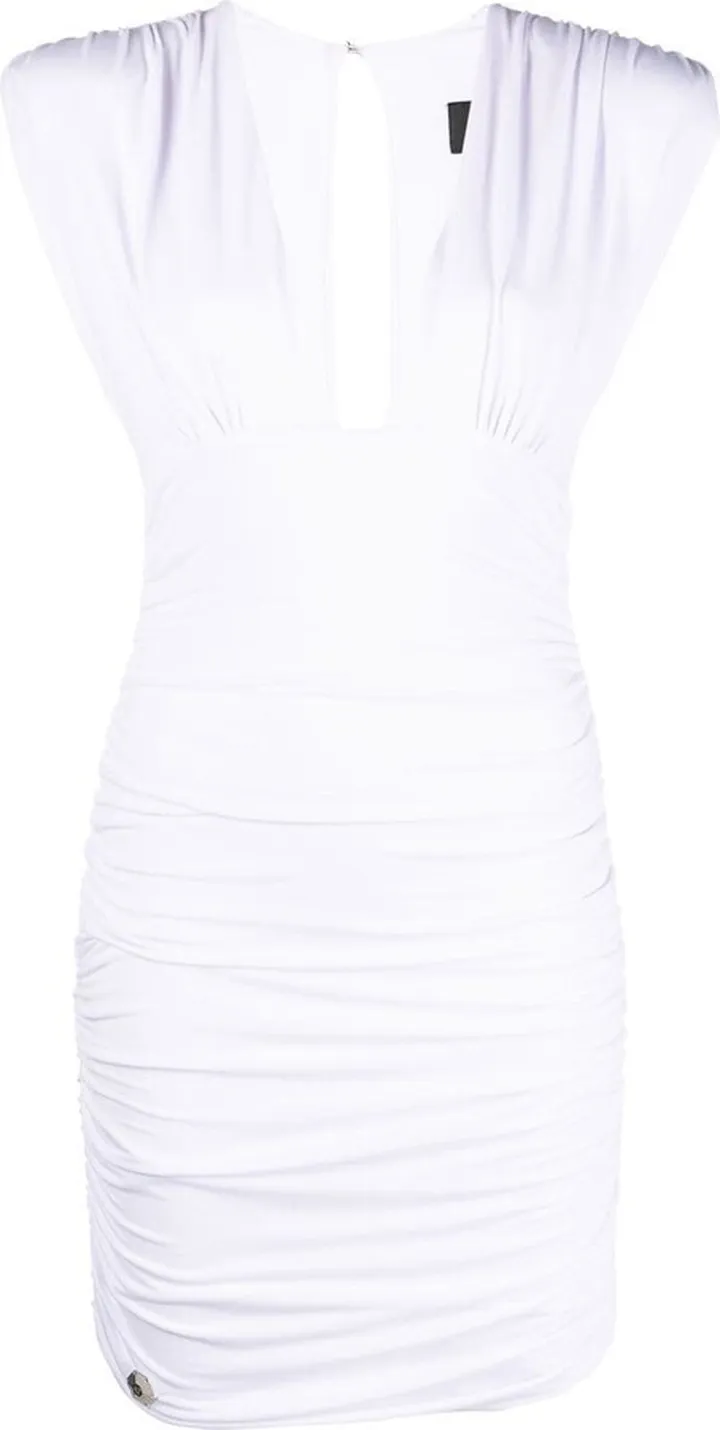 Plunge-Neck Ruched Mini Dress