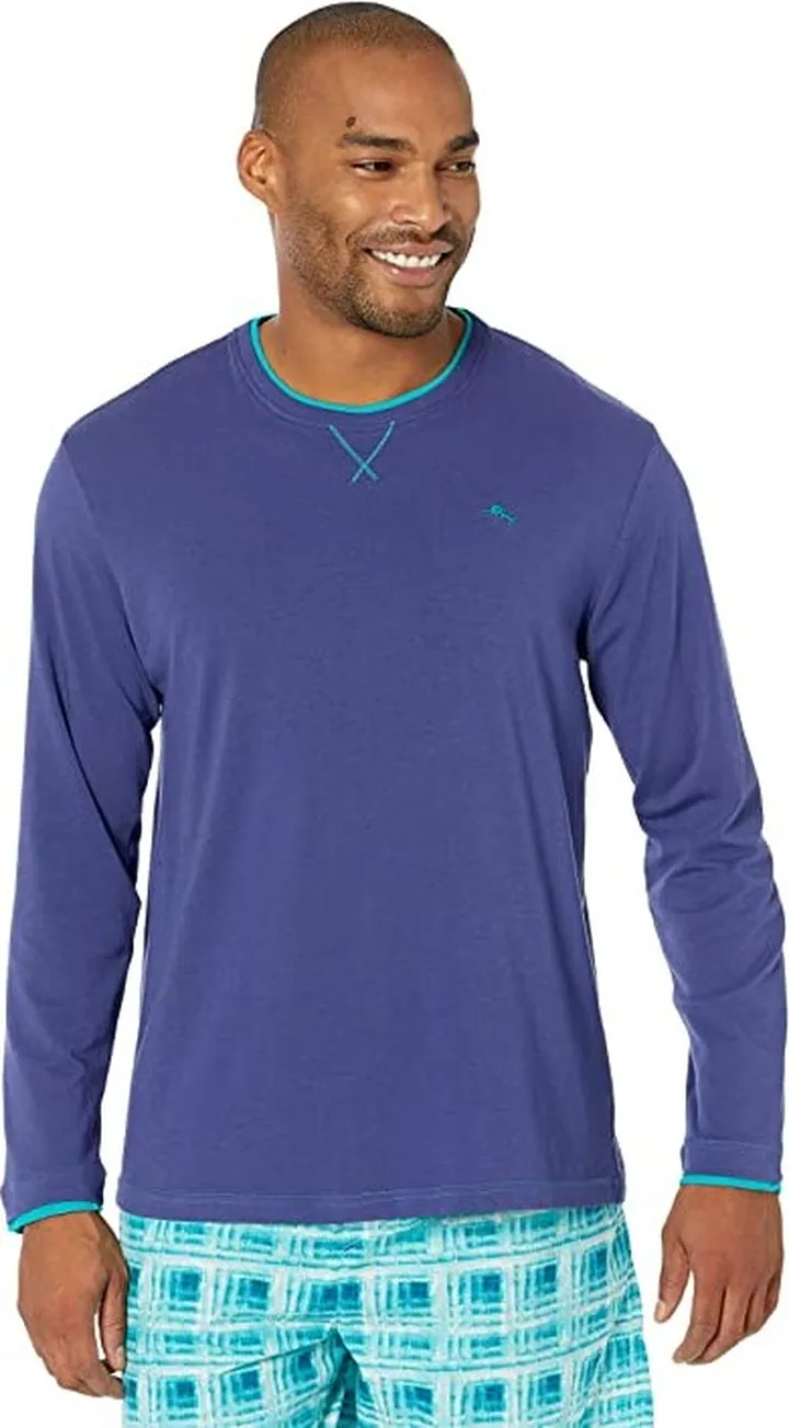 Tommy Bahama Crew Neck Long Sleeve Tee Shirt (Blue Ribbon) Men's Pajama