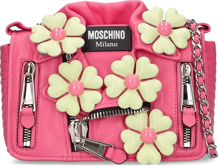 Biker flower leather shoulder bag