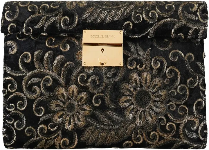 Dolce & Gabbana Ricamo Sequined Leather Document Briefcase Men's Bag