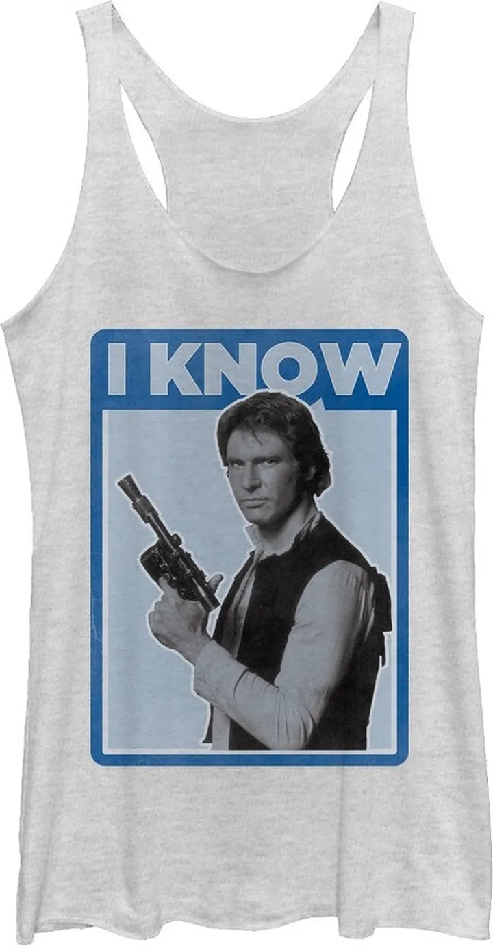Women's Star Wars Han Solo Quote I Know Racerback Tank Top - White Heather - Large