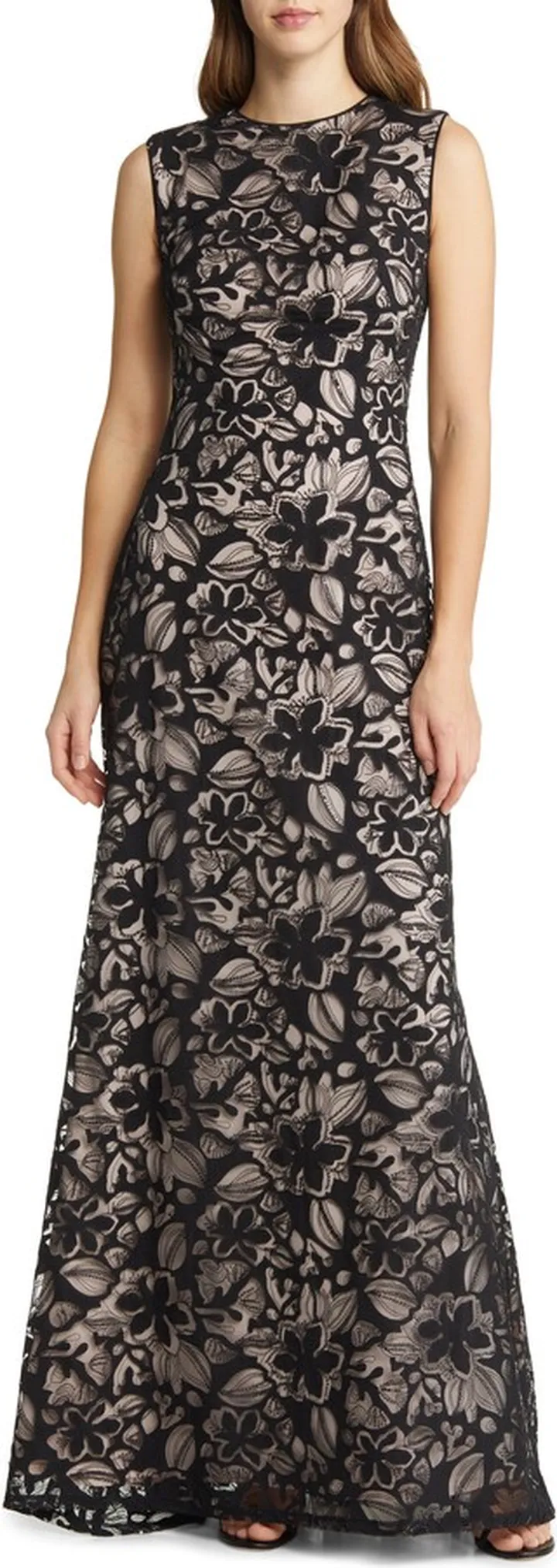 Sequin Floral Lace Cutout Sheath Gown