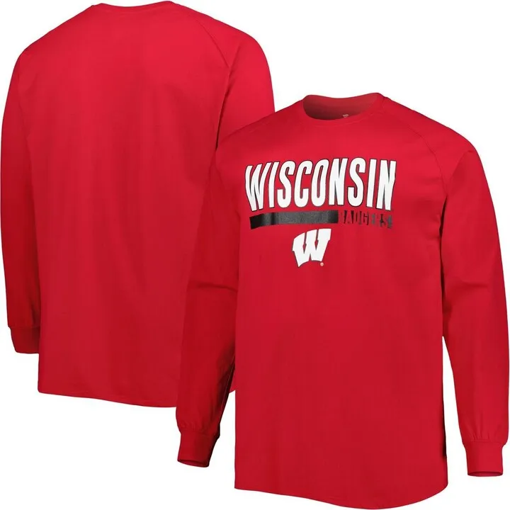 Men's Red Wisconsin Badgers Big and Tall Two-Hit Raglan Long Sleeve T-shirt