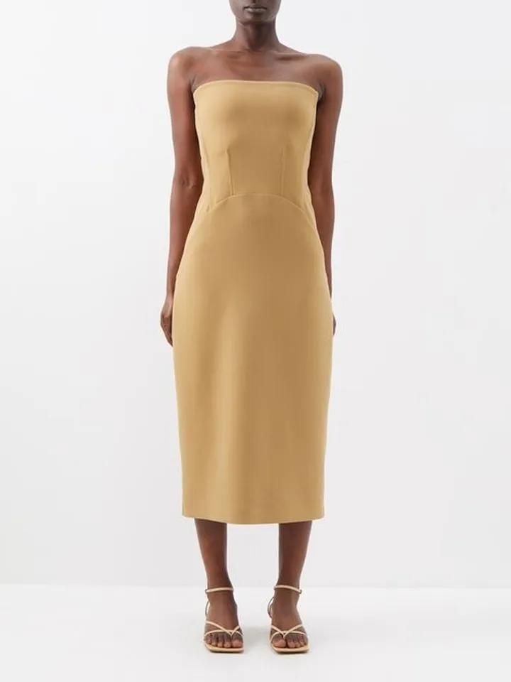 Strapless Bustier Wool-blend Midi Dress