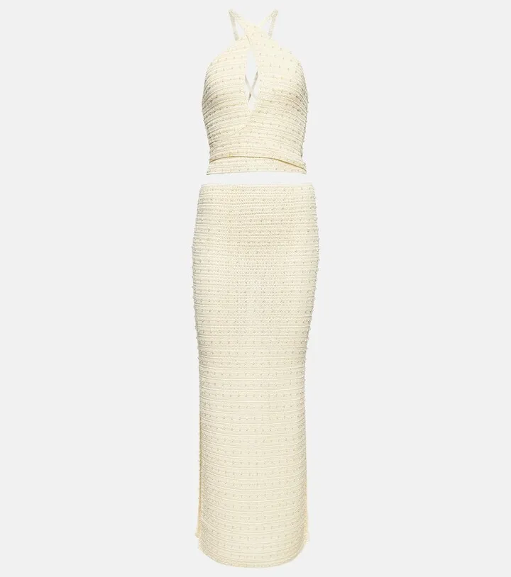 Veluti embellished crochet maxi dress
