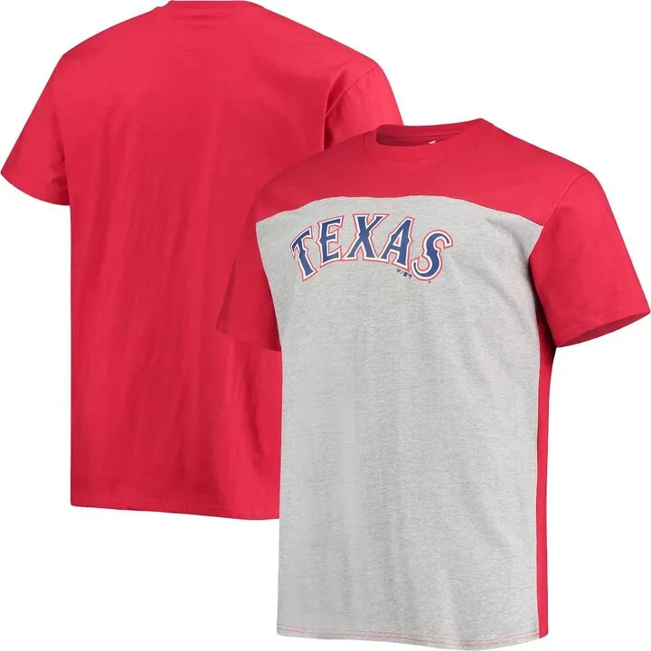 Men's Fanatics Branded Red and Heathered Gray Texas Rangers Big and Tall Colorblock T-shirt