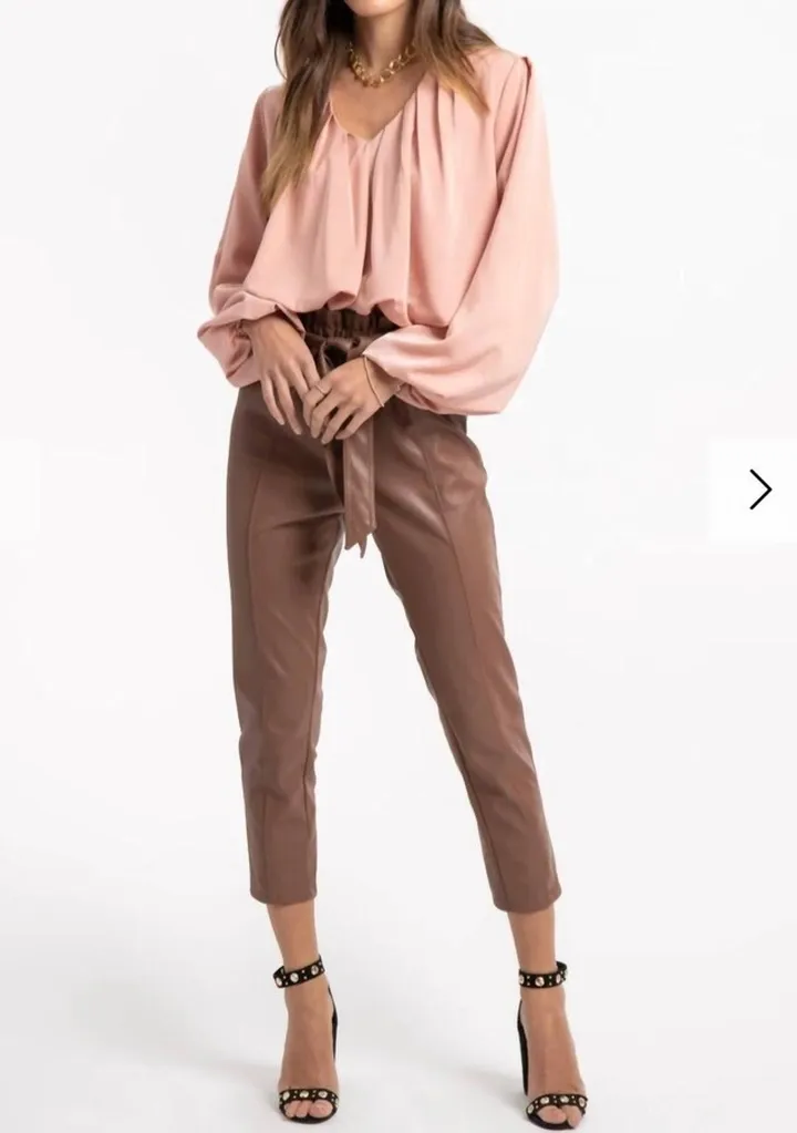 Faux Leather Harper Pant in Brown