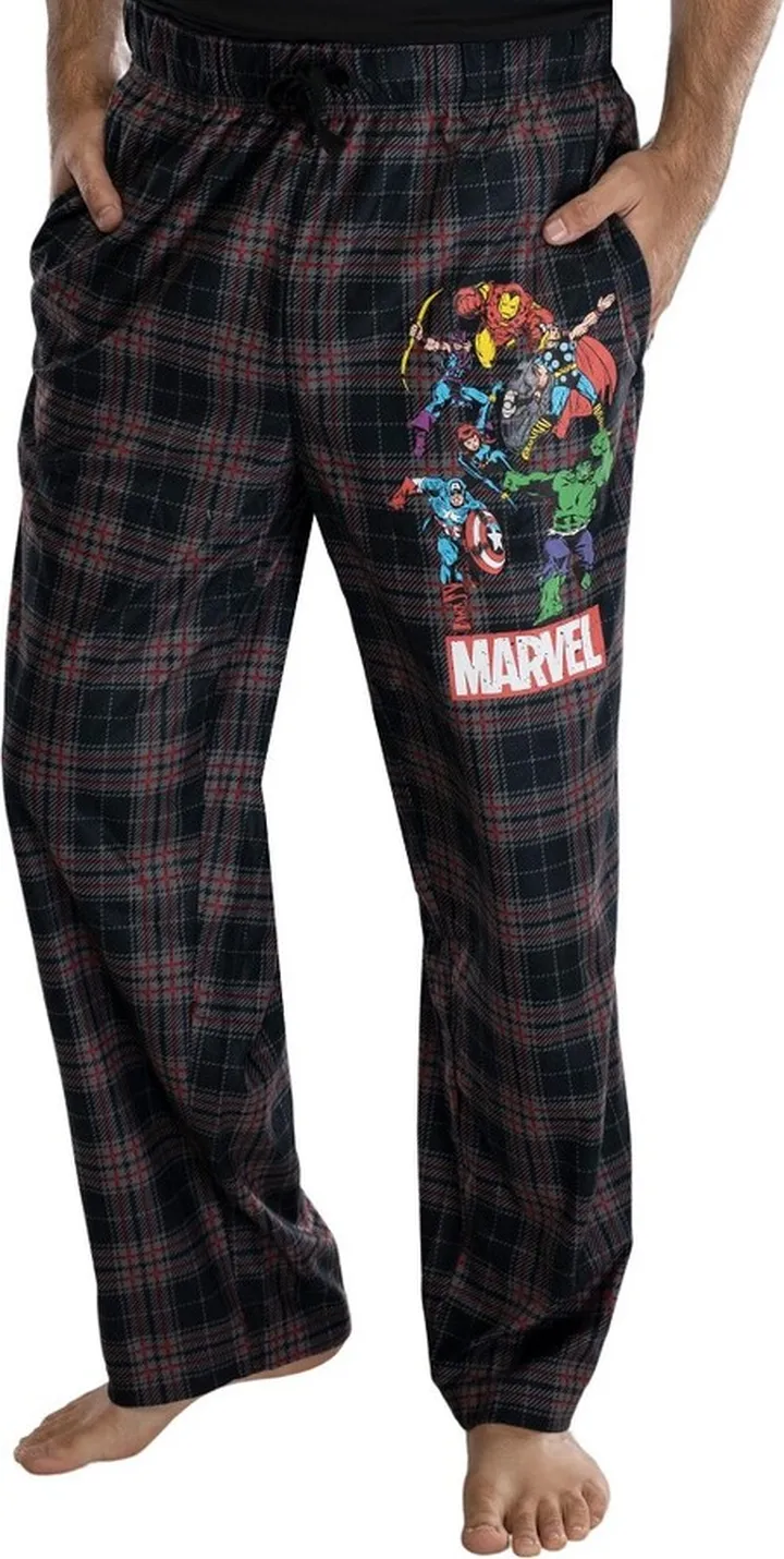 Marvel Comics Men's Avengers Plaid Loungewear Pajama Pants (MD) Black