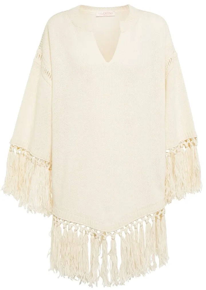 Fringed virgin wool poncho