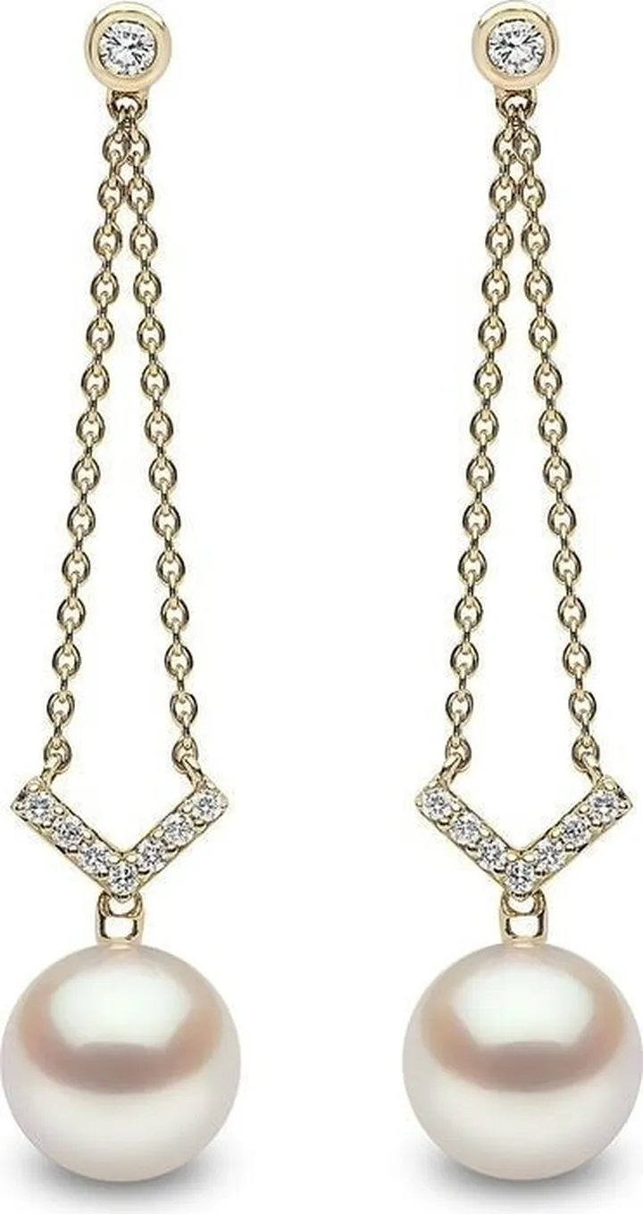 18kt yellow gold Trend diamond and pearl drop earrings