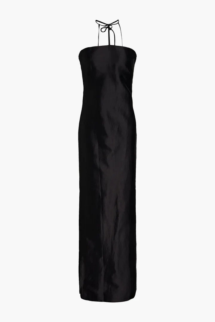 Lou ramie-blend satin-twill halterneck maxi dress