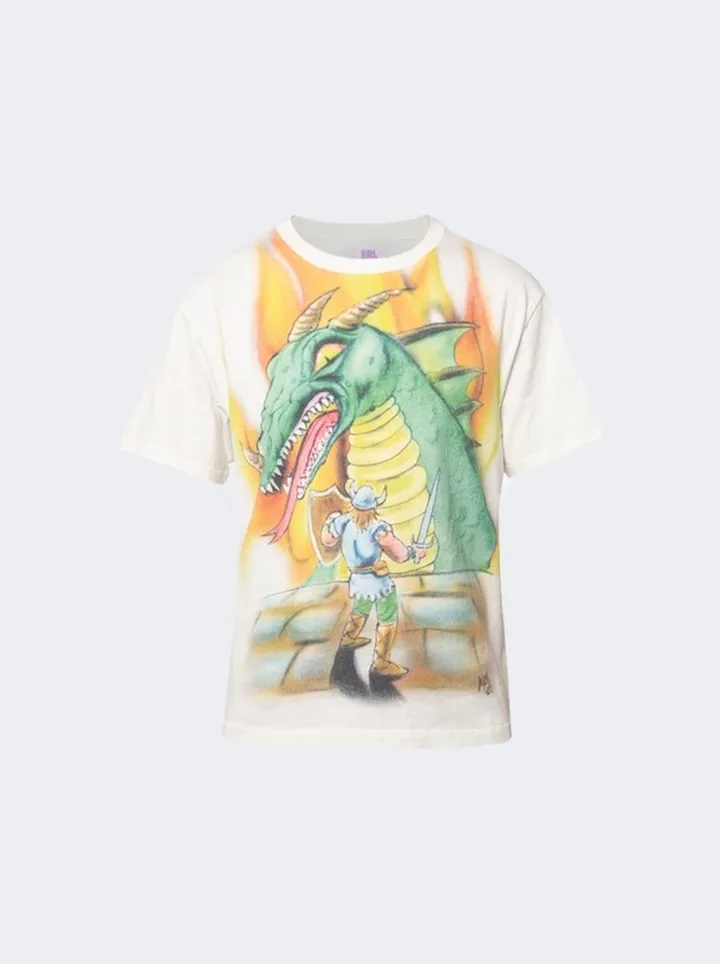 Unisex Dragon Print Jersey T-Shirt White and Orange