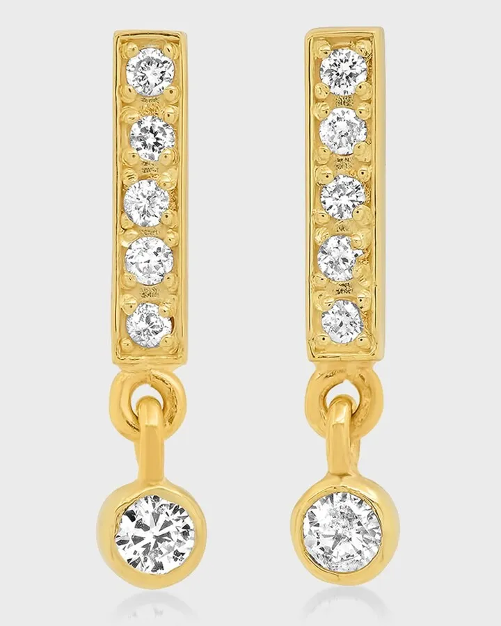 Diamond Bar Stud Mini Bezel Drop Earrings
