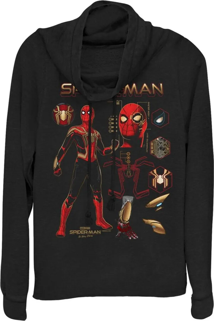 Junior's Marvel Spider-Man: No Way Home Iron Suit Gear Cowl Neck Sweatshirt - Black - X Small
