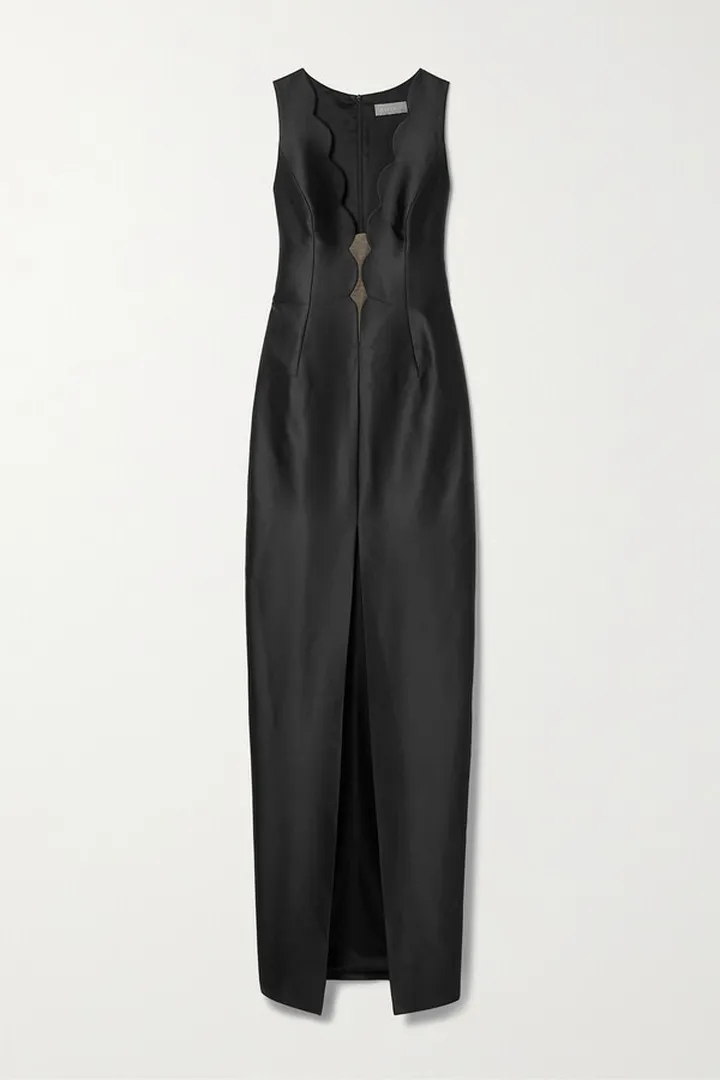 RASARIO - Scalloped Satin Gown - Black
