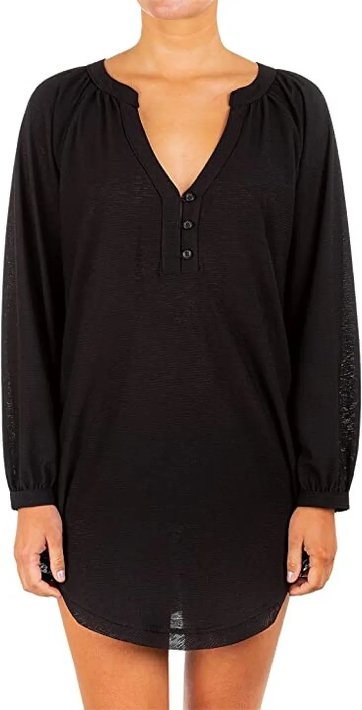 Hurley Solid V-Neck Tunic (Black) Women's Swimwear