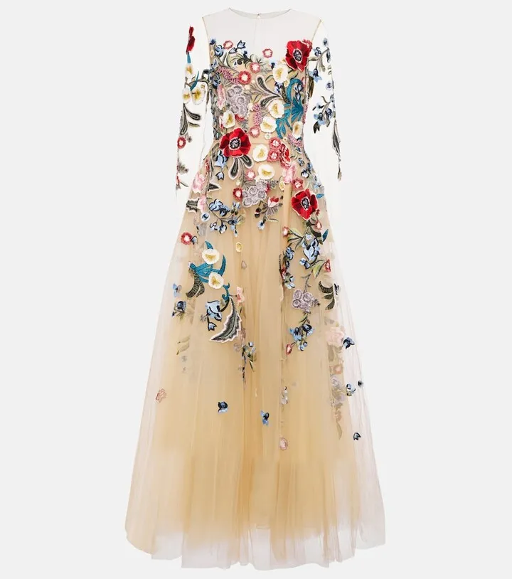 Floral applique tulle gown