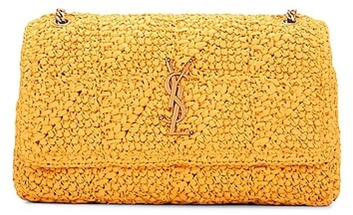 Saint Laurent Jamie Raffia Monogramme Chain Bag in Yellow