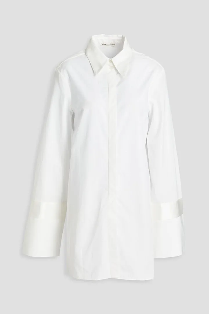 Satin-trimmed cotton-poplin shirt