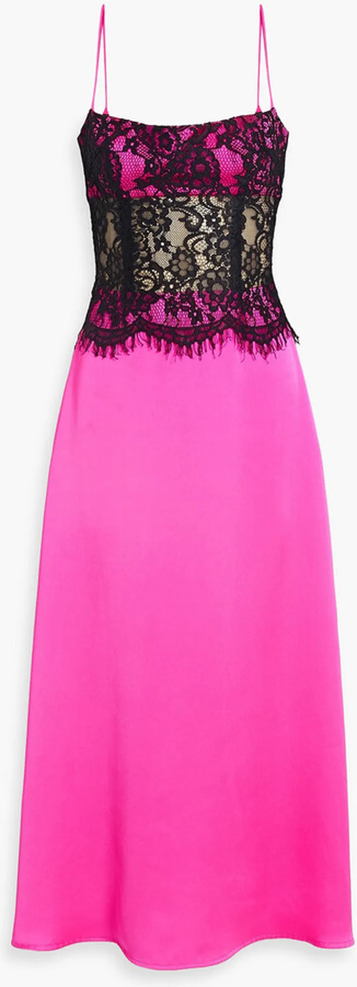 Lace-paneled satin-crepe midi dress