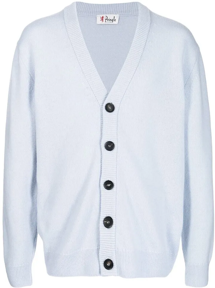 logo-embroidered V-neck buttoned cardigan