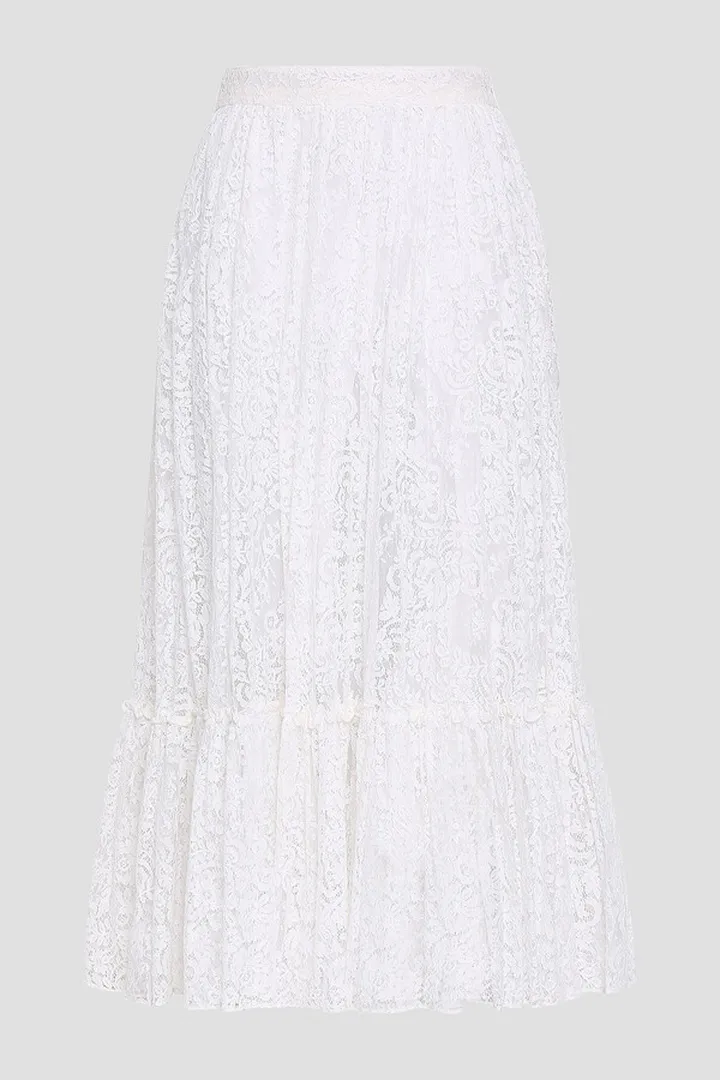Cotton-blend corded lace midi skirt