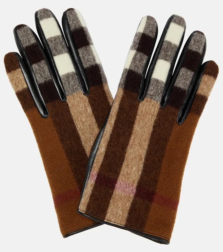 Checked paneled wool gloves