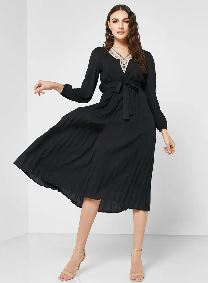 Belted Pleat Detail Dress