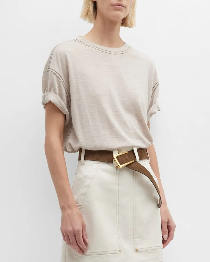 Monili-Trim Short-Sleeve Cashmere Silk T-Shirt